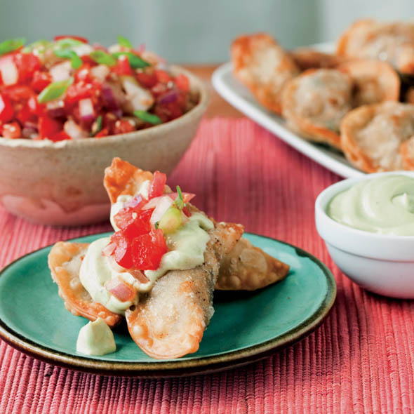 Nacho-Dumplings-with-Ginger-Sesame-Salsa-and-Avocado-Horseradish-Crema